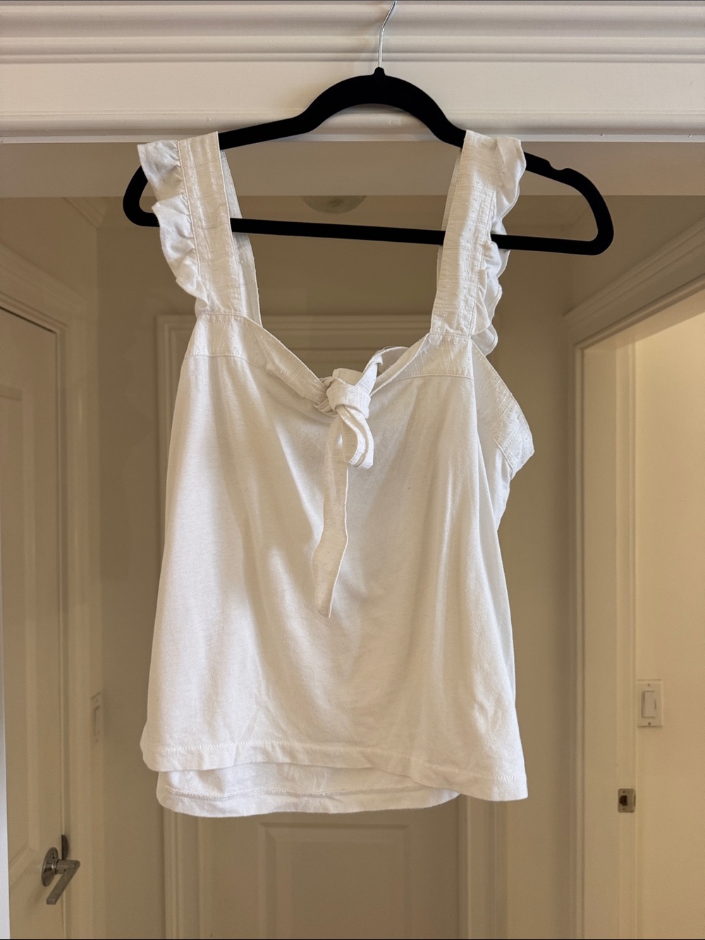 J. Crew White Ruffle Strap Tie-Front Camisole